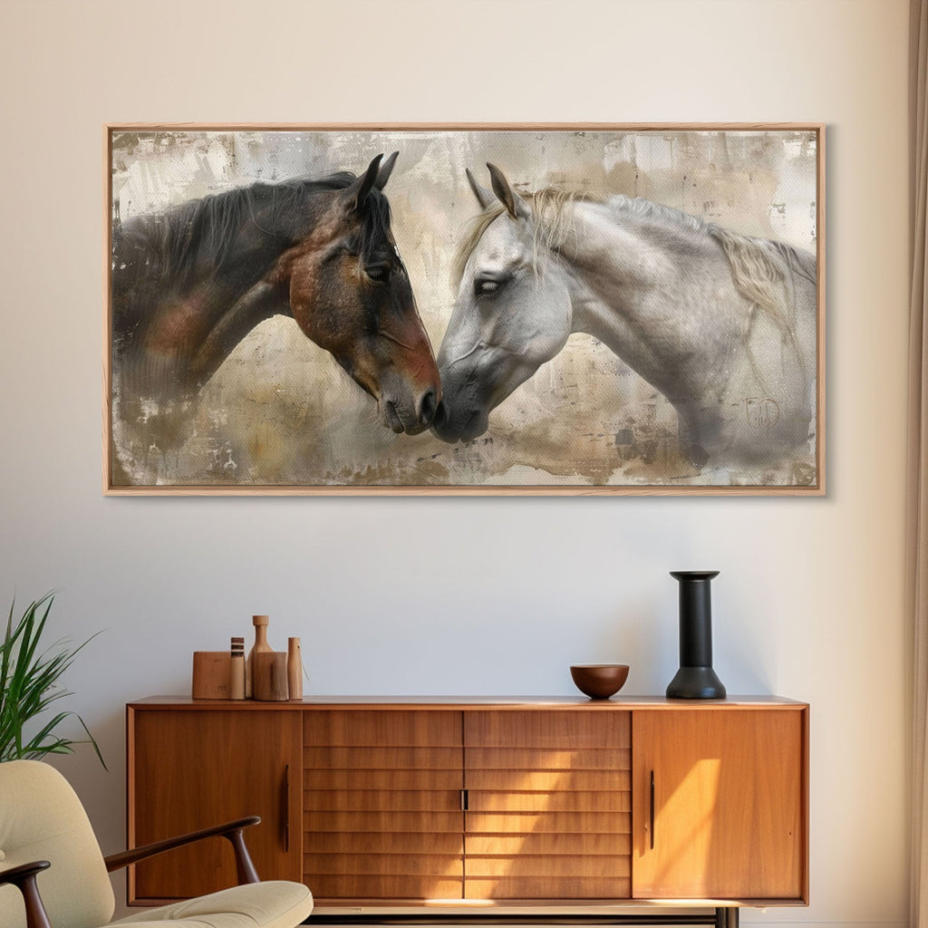 Spotted and Dark Horses, Framed Canvas. Choose size, and frame, before ordering.