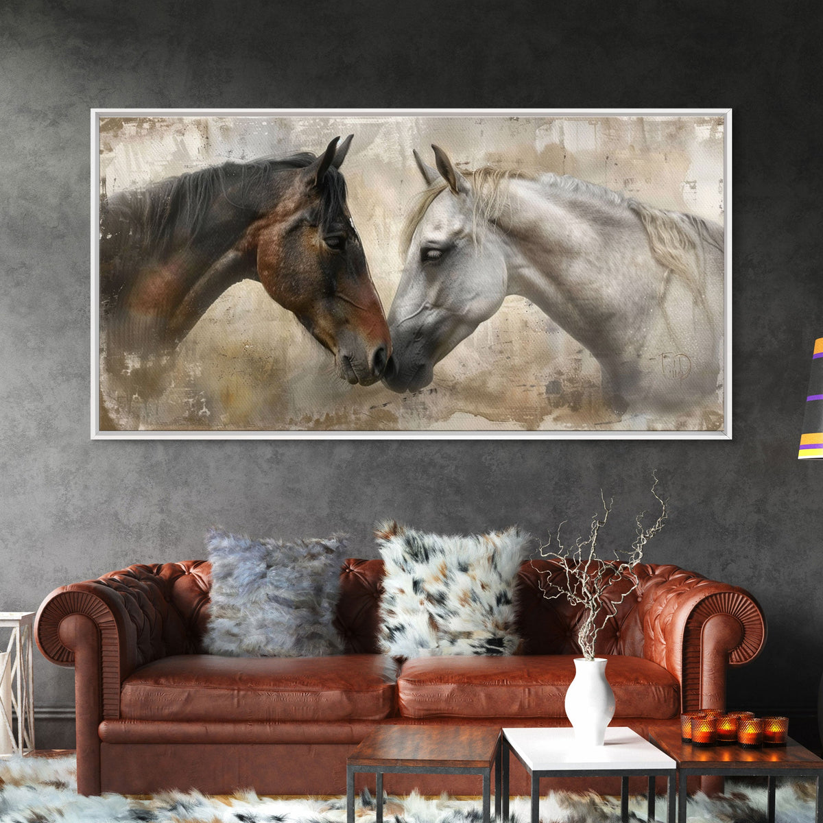 Spotted and Dark Horses, Framed Canvas. Choose size, and frame, before ordering.