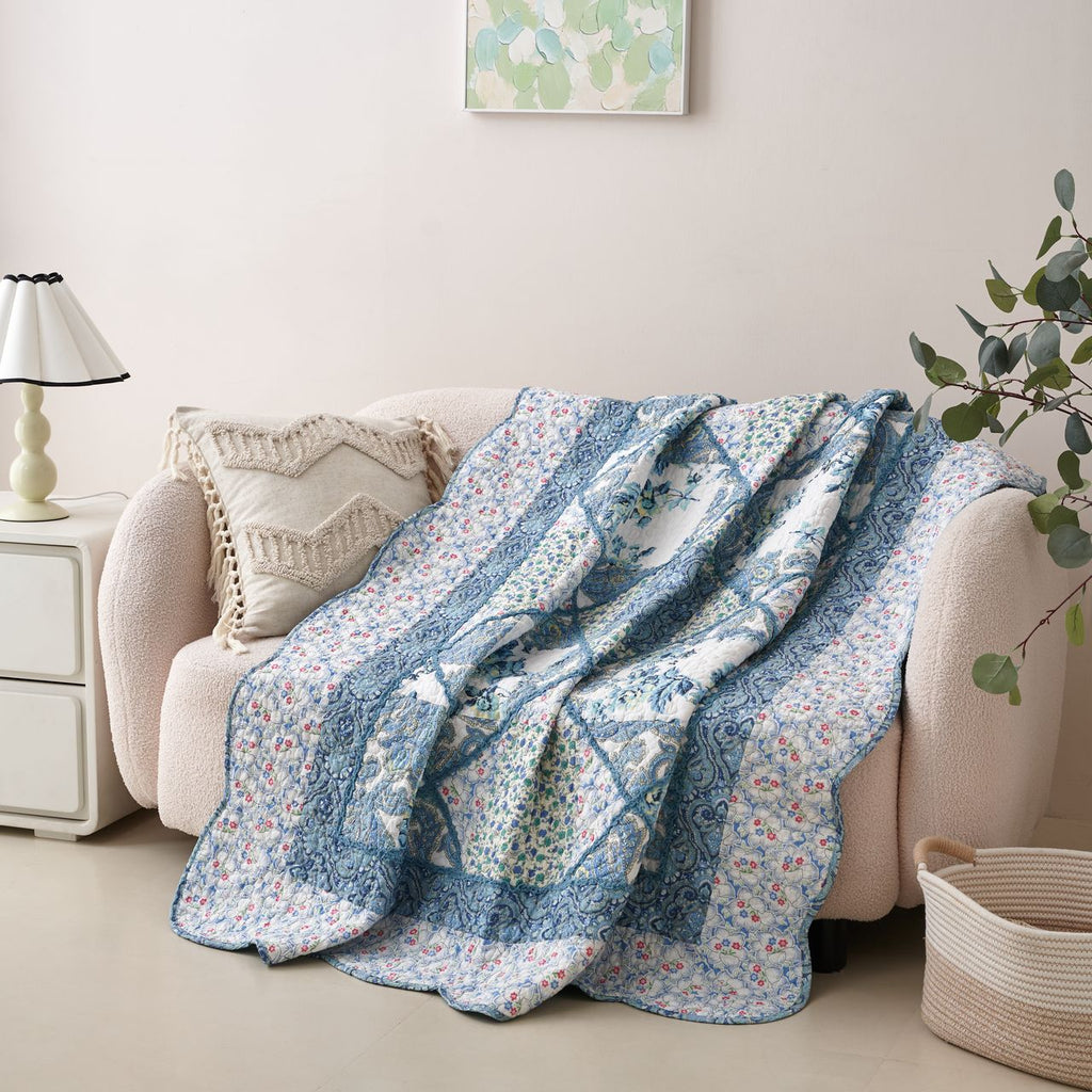 Tache Petal Dance Cotton Patchwork Quilted Throw Blanket