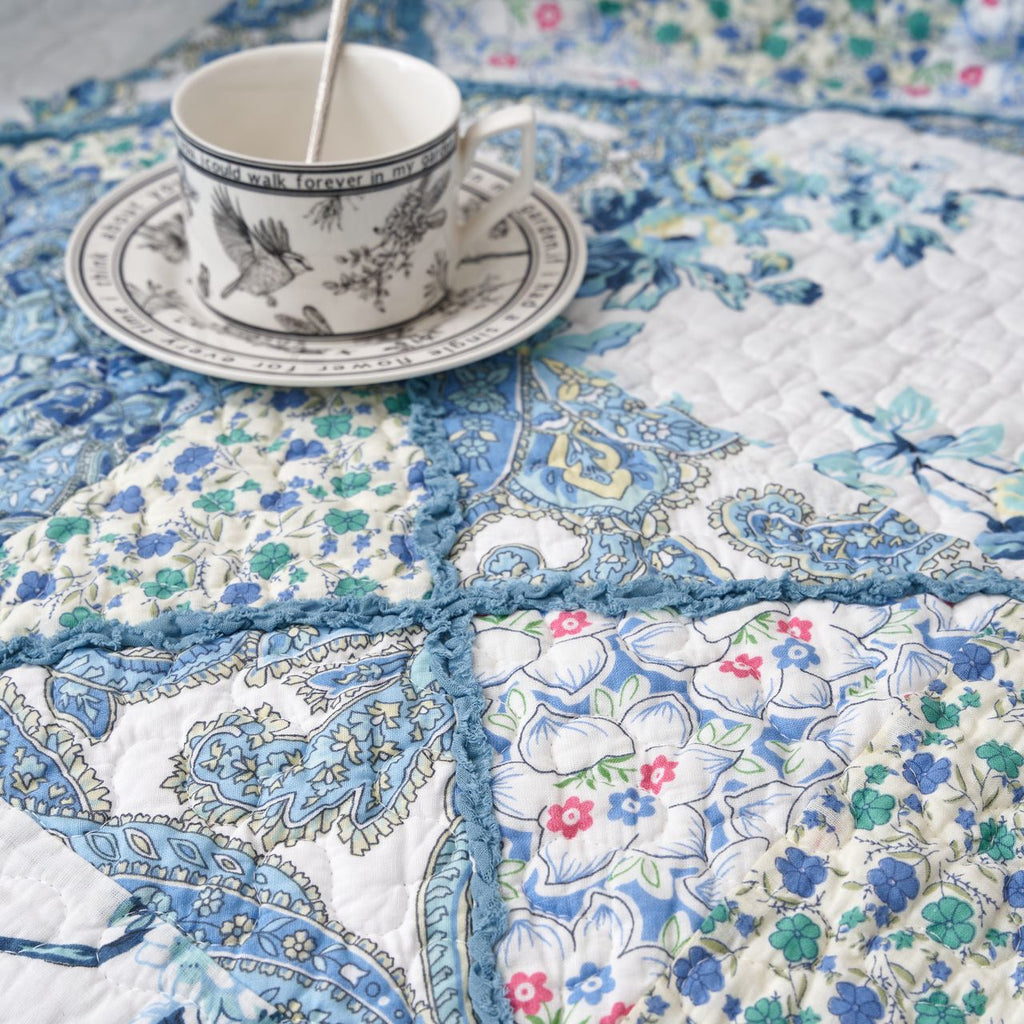 Tache Petal Dance Cotton Patchwork Quilted Throw Blanket