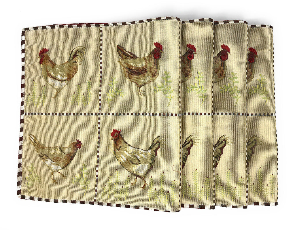 Country Farmhouse Rooster Hens Woven Tapestry 4 or 6 pc. Placemat Set