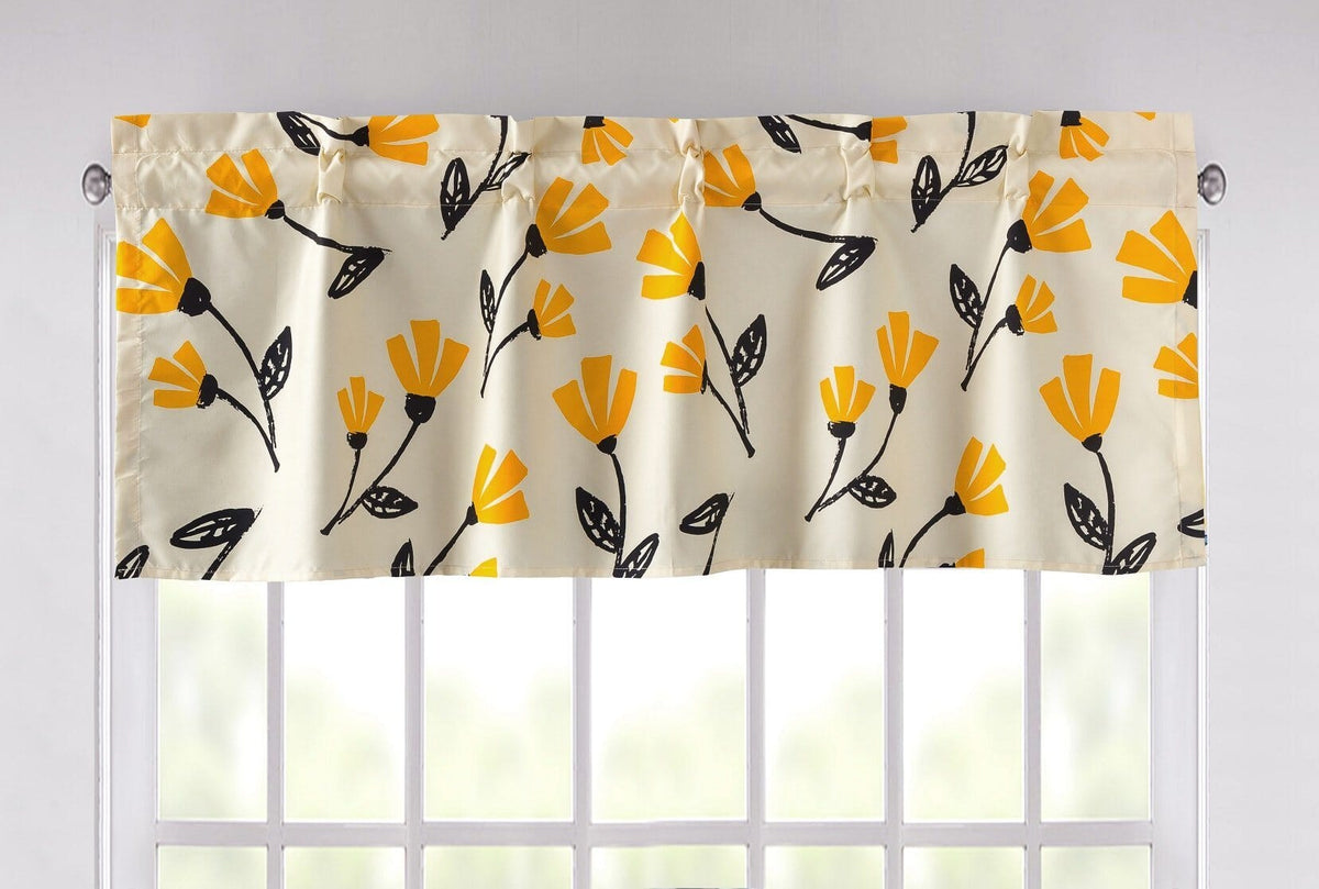 DaDa Bedding Yellow Fleur Floral Golden Orange Ivory Window Curtain Valance - 18" x 52"