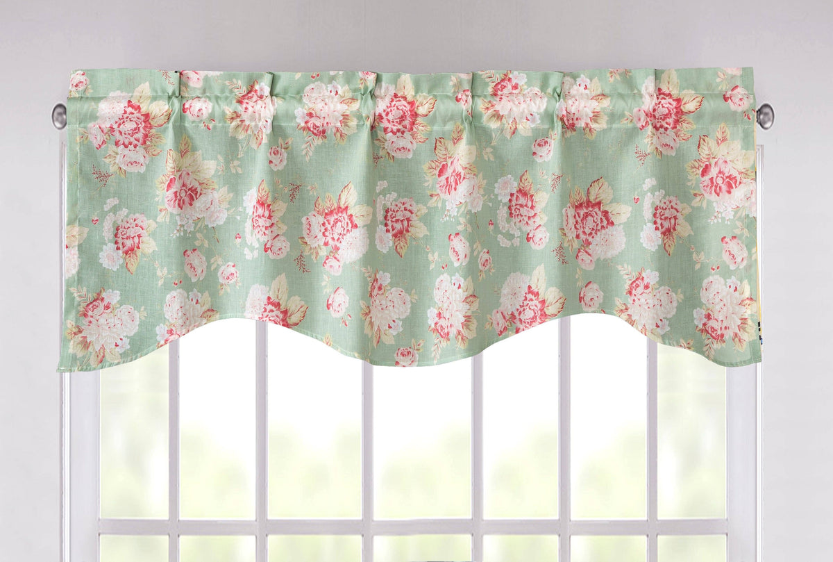 DaDa Bedding Hint of Mint Floral Pastel Roses Cottage Window Curtain Valance - 18" x 52"