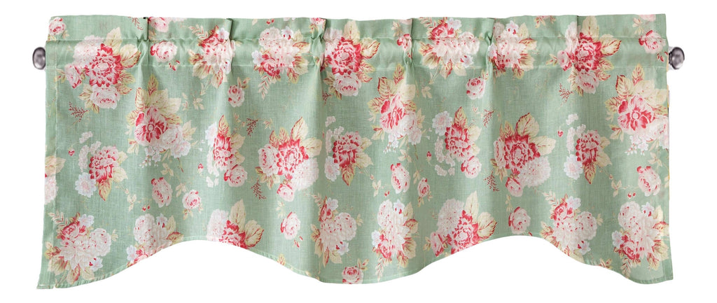 DaDa Bedding Hint of Mint Floral Pastel Roses Cottage Window Curtain Valance - 18" x 52"