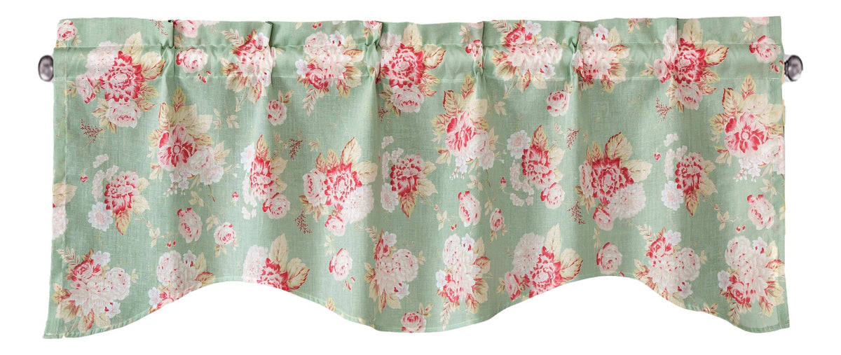 DaDa Bedding Hint of Mint Floral Pastel Roses Cottage Window Curtain Valance - 18" x 52"