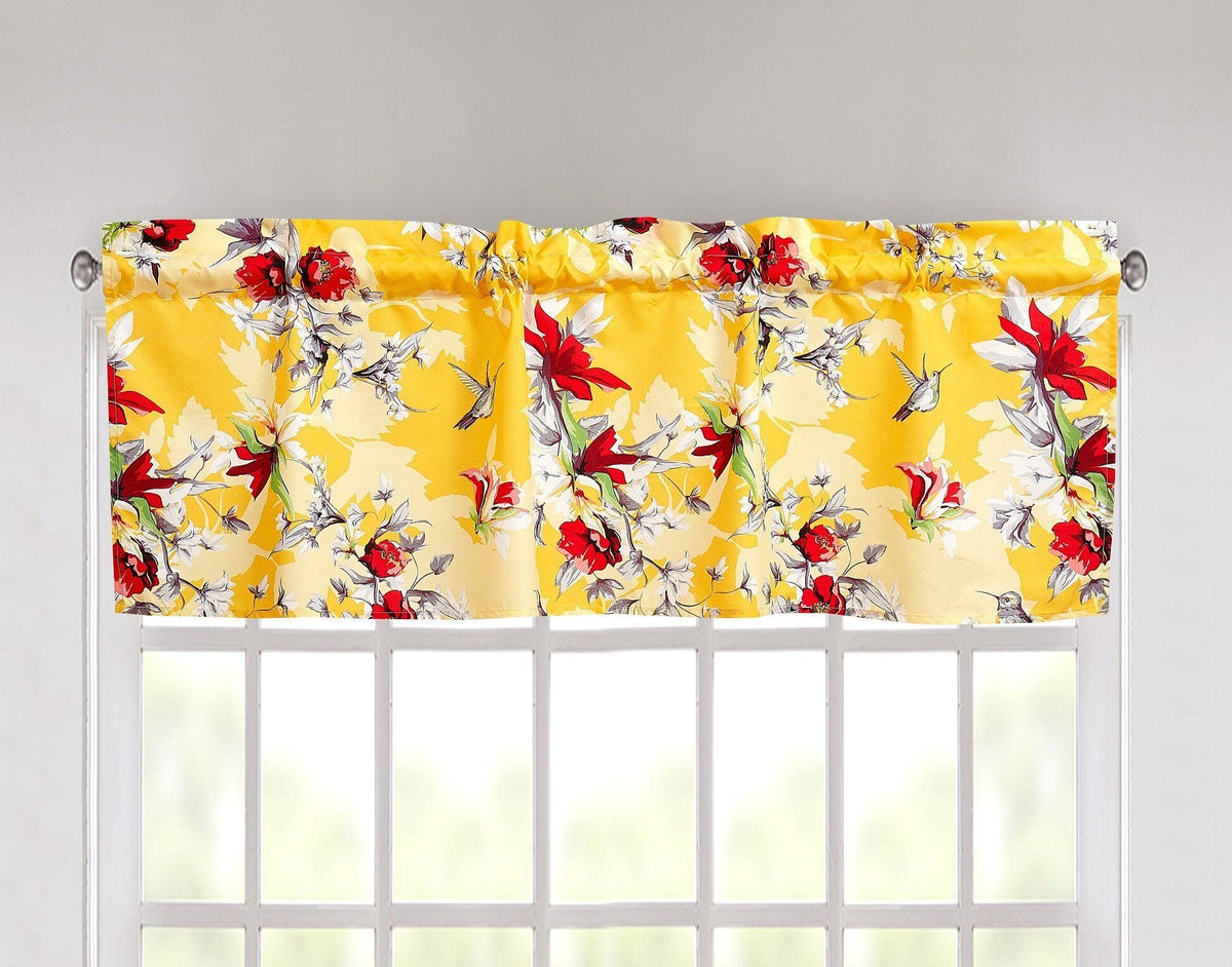 DaDa Bedding Floral Sunshine Yellow Hummingbirds Window Curtain Valance - 18" x 52"