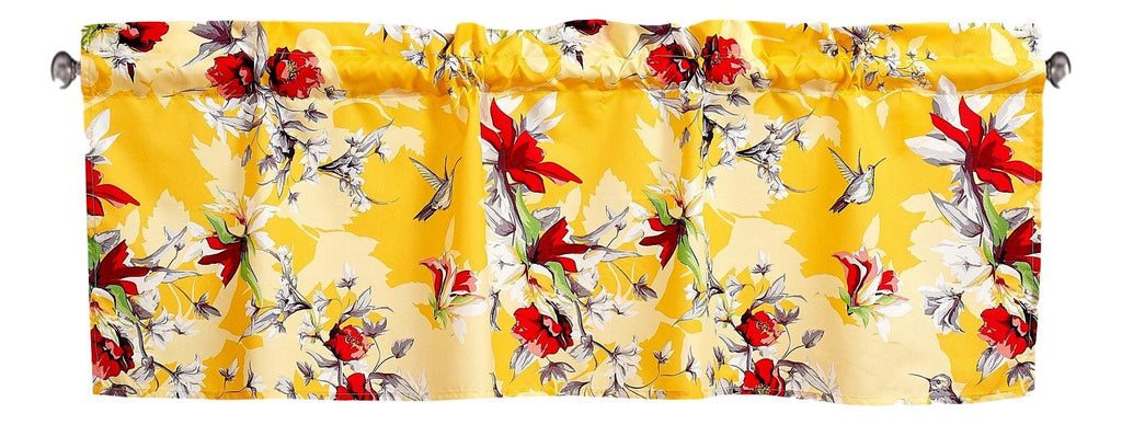 DaDa Bedding Floral Sunshine Yellow Hummingbirds Window Curtain Valance - 18" x 52"