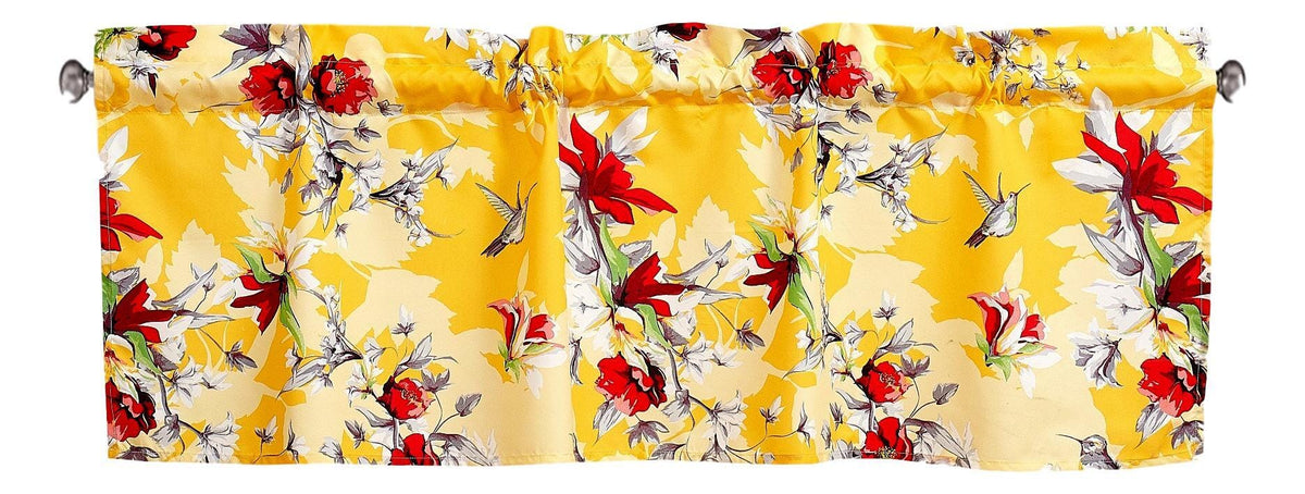 DaDa Bedding Floral Sunshine Yellow Hummingbirds Window Curtain Valance - 18" x 52"