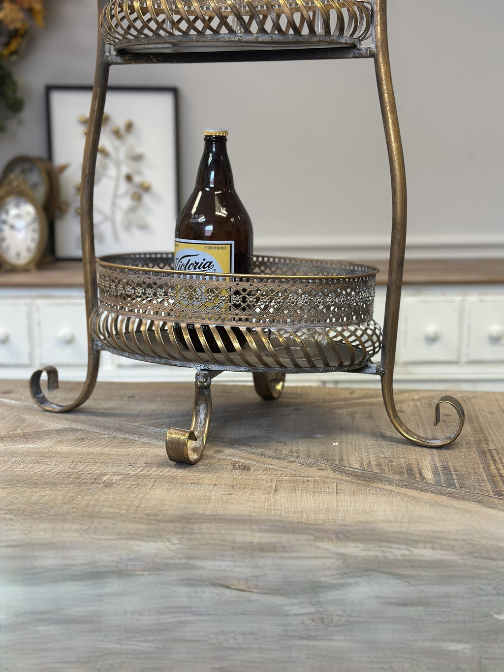 Vintage 2-Tier Metal Bar Cart Stand