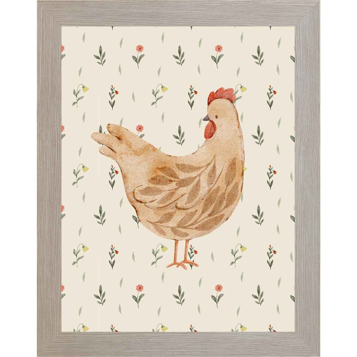 Rustic Farmhouse Hen Wall Art – Watercolor Chicken Portrait Farmhouse Kitchen Art