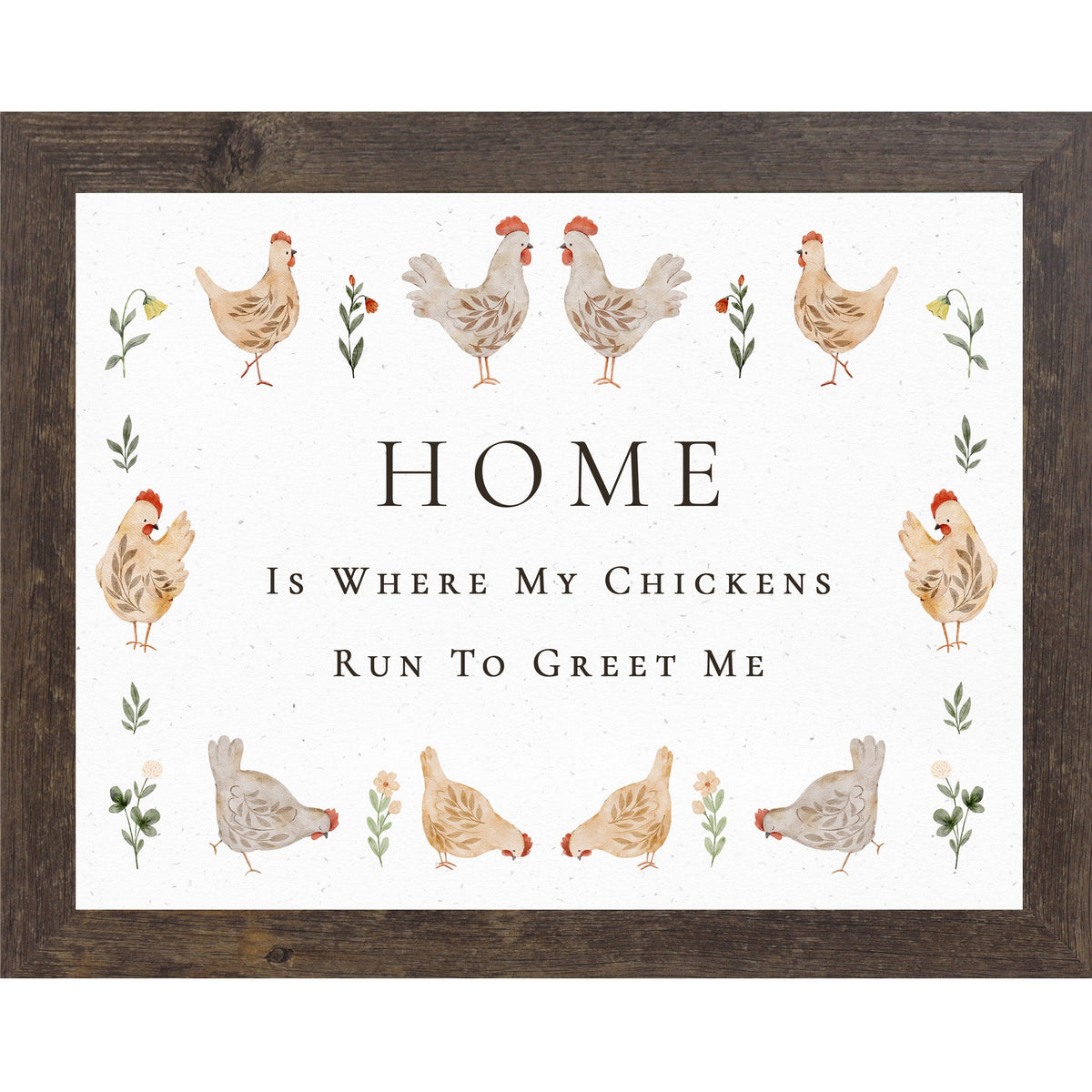 Home Is Where My Chickens Run To Greet Me – Farmhouse Chicken Wall Art – Rustic Kitchen Decor
