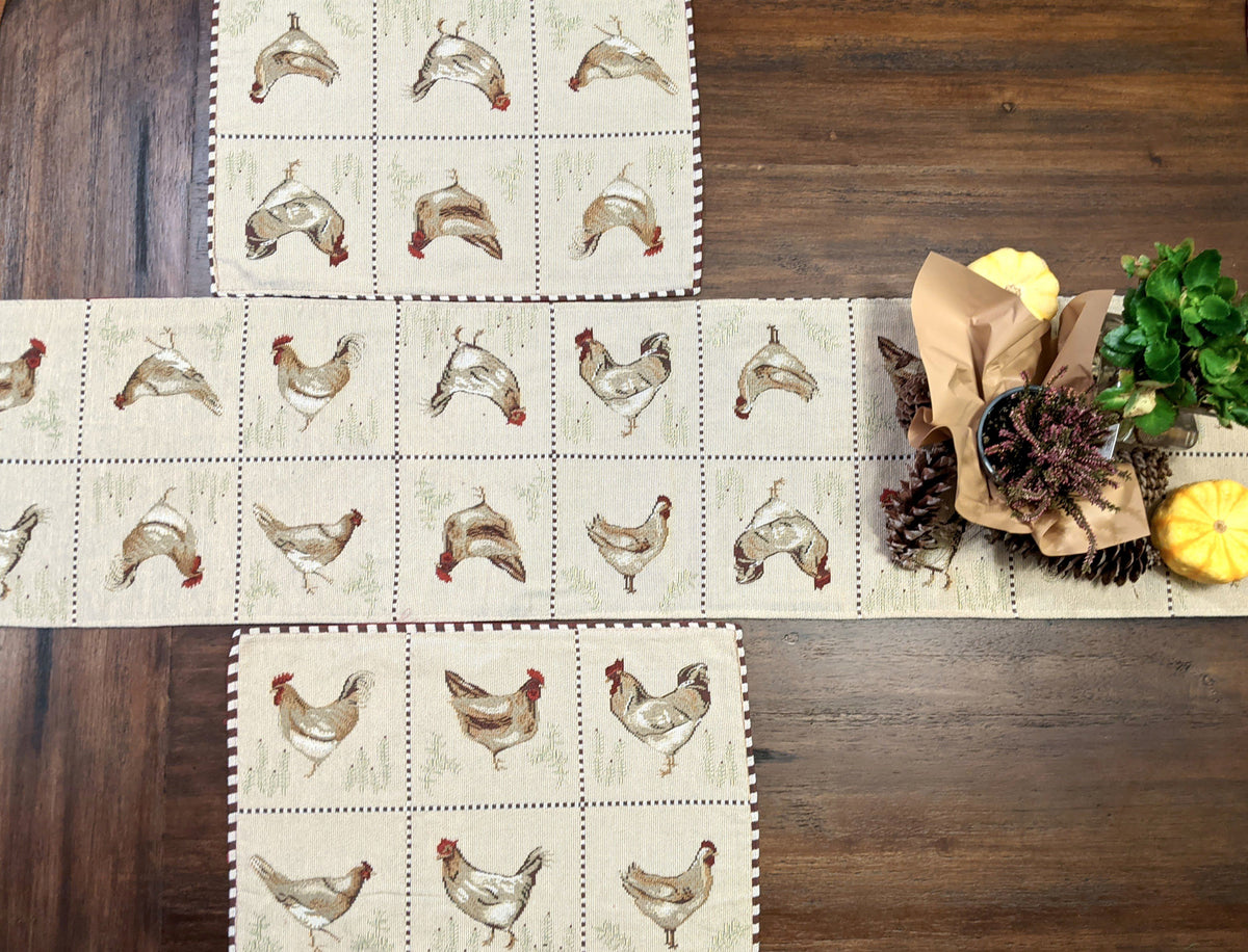 Country Farmhouse Rooster Hens Woven Tapestry 4 or 6 pc. Placemat Set