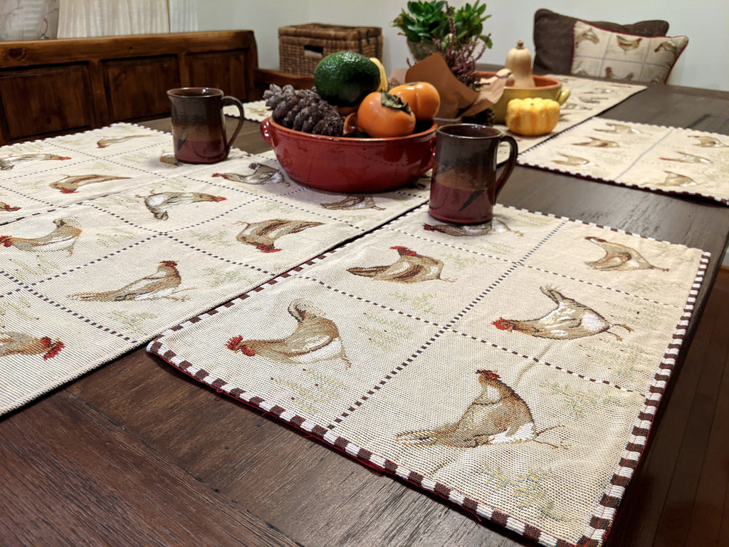 Country Farmhouse Rooster Hens Woven Tapestry 4 or 6 pc. Placemat Set