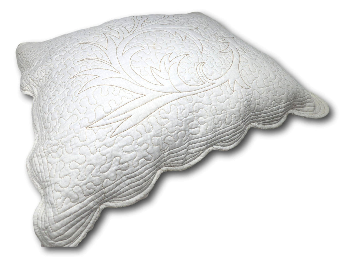 DaDa Bedding Elegant Cottage Ivory White Floral Matelassé Cotton Pillow Sham - Queen Size 20" x 30"