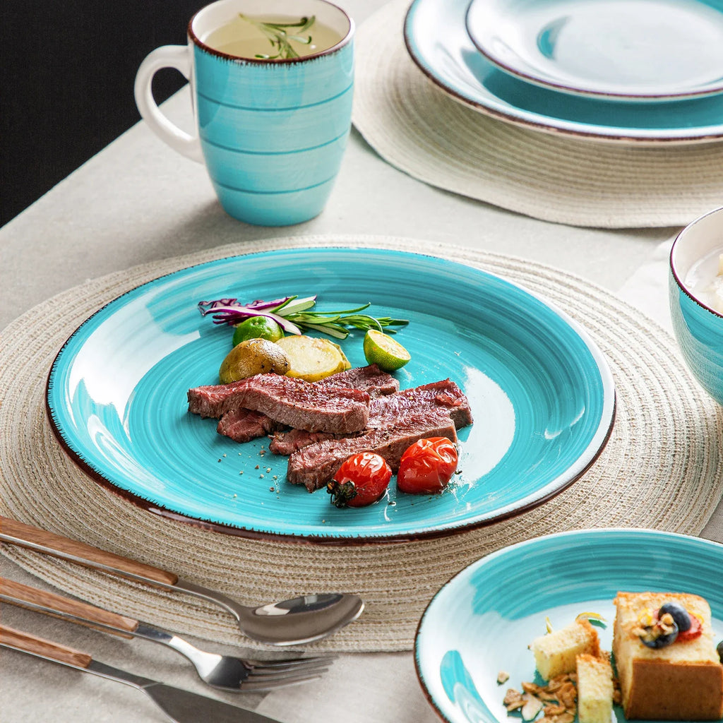 Vancasso Bella-T 16/32 Pieces Porcelain Dinnerware Set Vintage Ceramic Plate Set with Dinner Plate,Dessert Plate,Bowl,Mug Set
