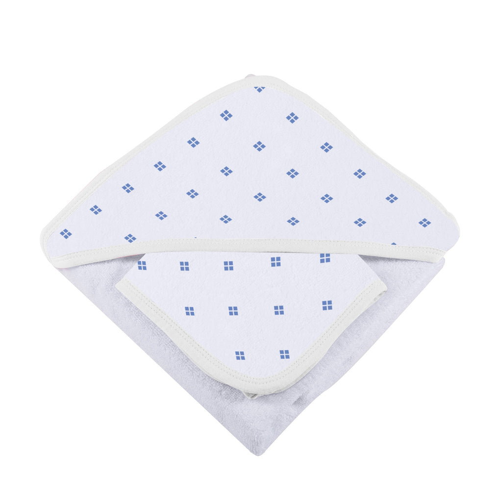 Periwinkle Diamond Polka Dot Bamboo Hooded Towel and Washcloth Set