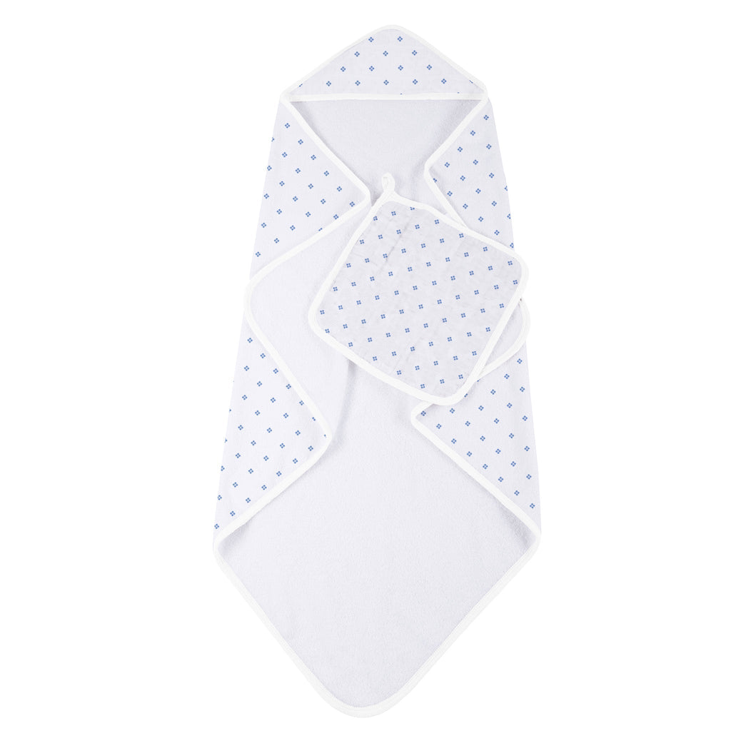 Periwinkle Diamond Polka Dot Bamboo Hooded Towel and Washcloth Set