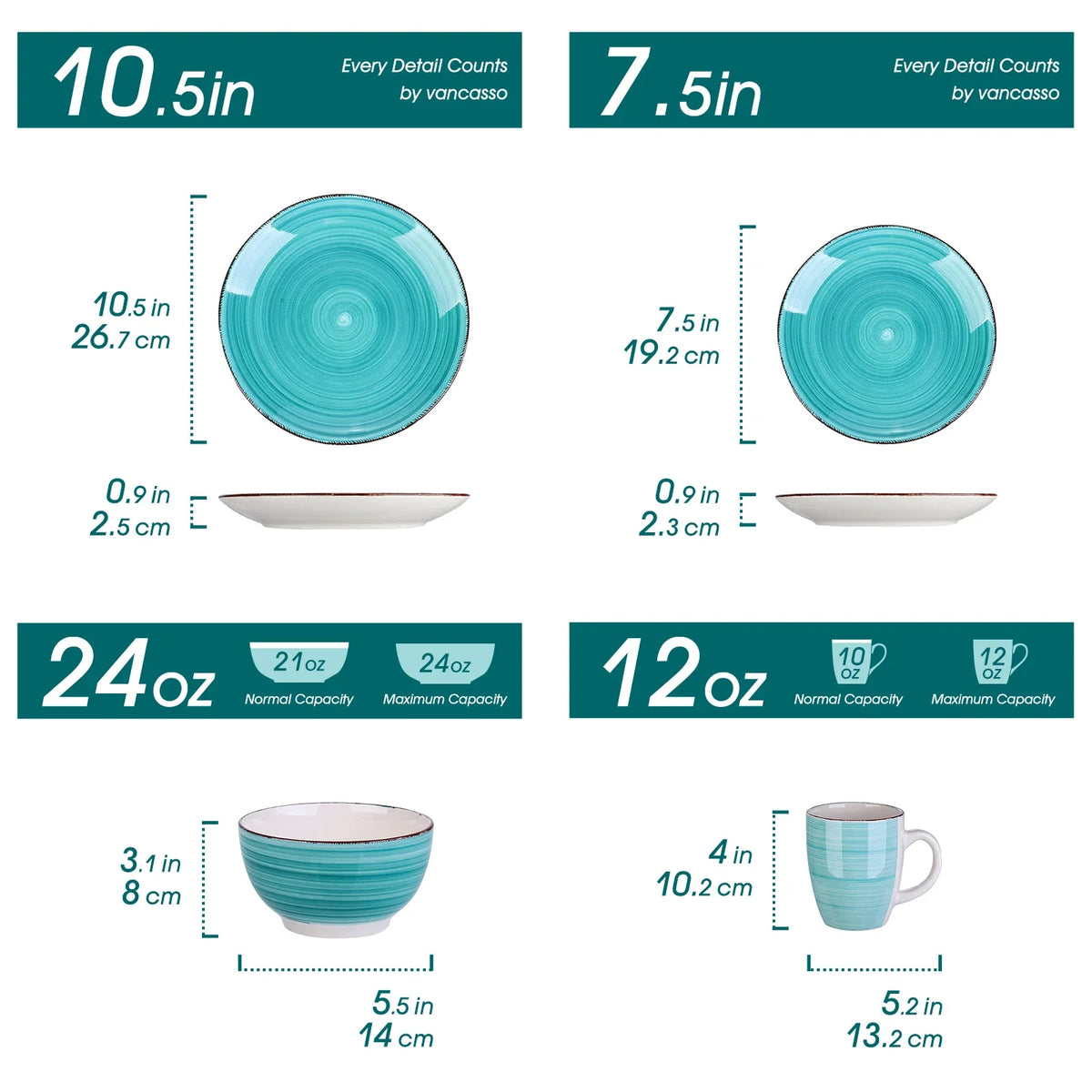 Vancasso Bella-T 16/32 Pieces Porcelain Dinnerware Set Vintage Ceramic Plate Set with Dinner Plate,Dessert Plate,Bowl,Mug Set