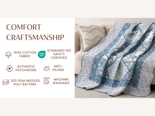 Tache Petal Dance Cotton Patchwork Quilted Throw Blanket