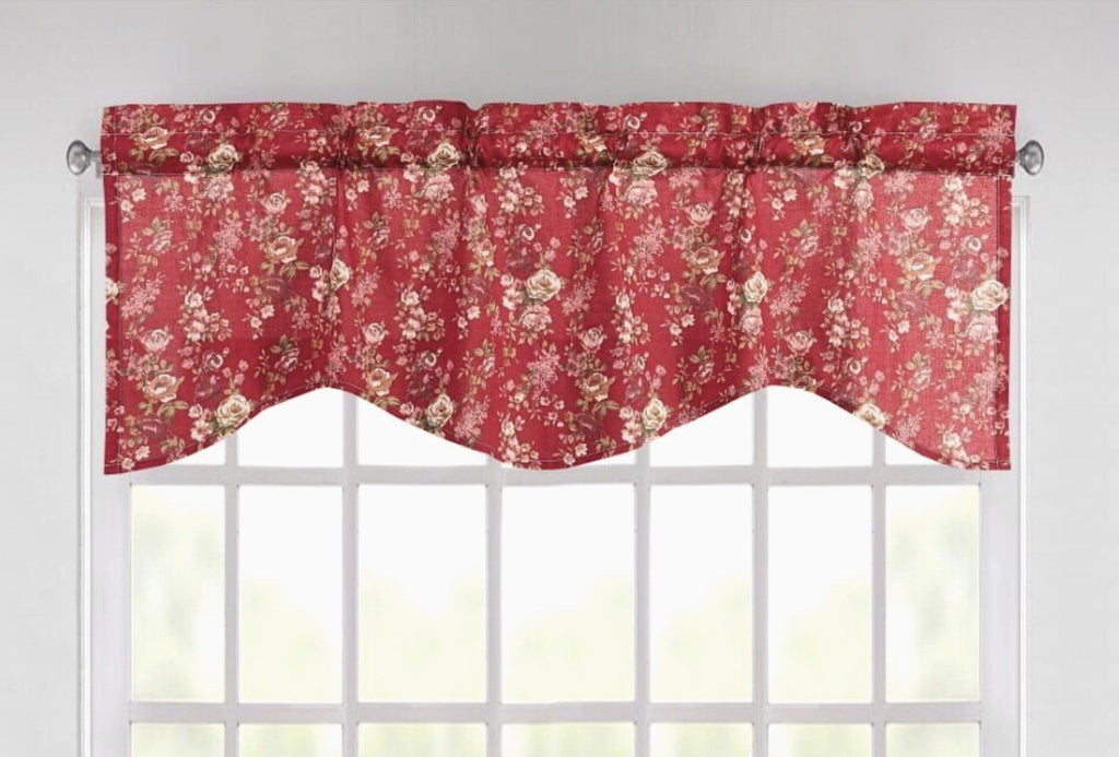 Tache Cotton Burgundy Floral Sheer Scalloped Window Treatment Fairy Tale Tea Party Valance (DXJ103443)