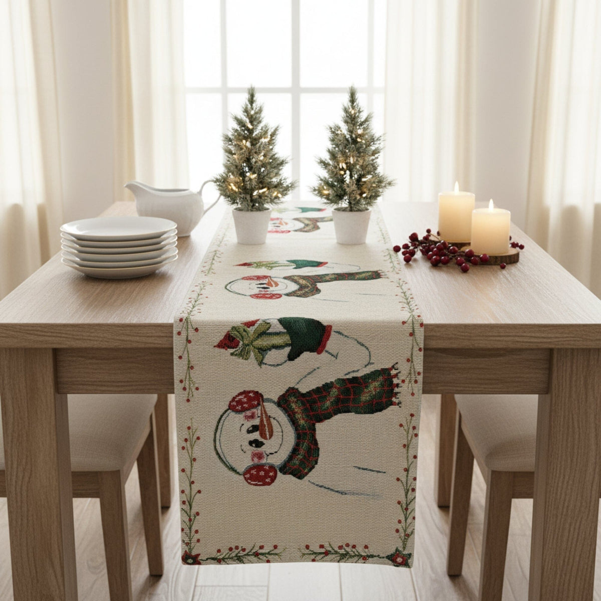 DaDa Bedding Magical Snowman Holiday Woven Tapestry Dining Table Runner (9733)
