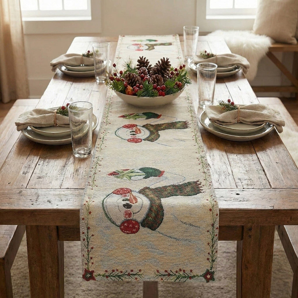 DaDa Bedding Magical Snowman Holiday Woven Tapestry Dining Table Runner (9733)