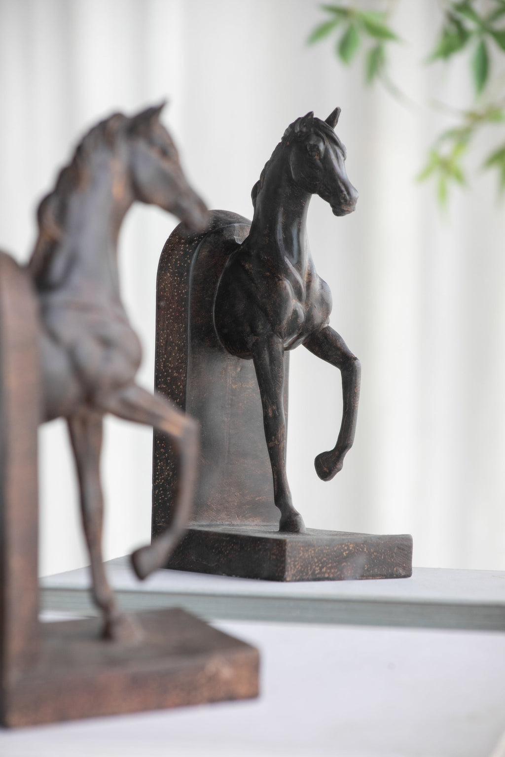 Trotting Horse Bookends Set of 2 with Classic Design - Brown