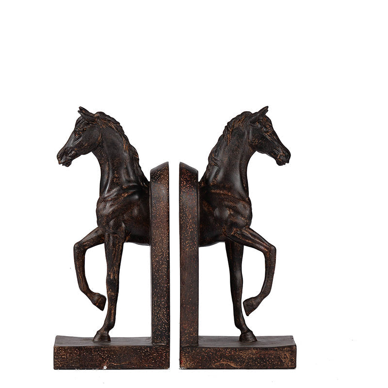 Trotting Horse Bookends Set of 2 with Classic Design - Brown