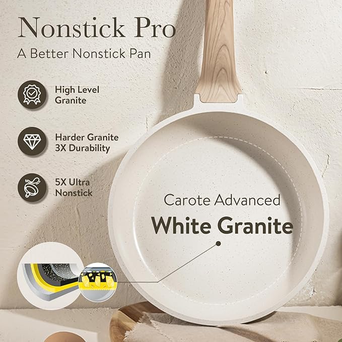 CAROTE 21-Piece White Granite Nonstick Cookware Set