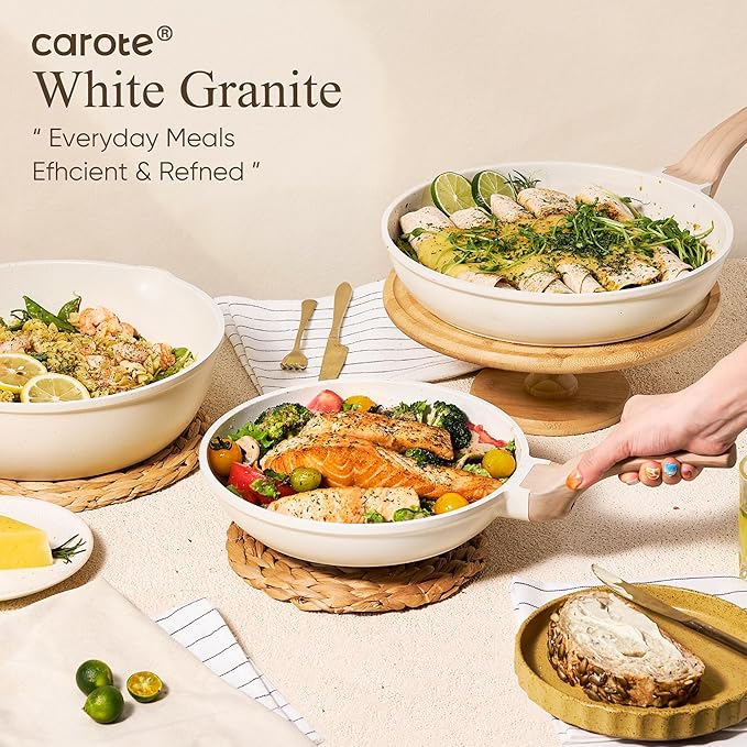 CAROTE 21-Piece White Granite Nonstick Cookware Set