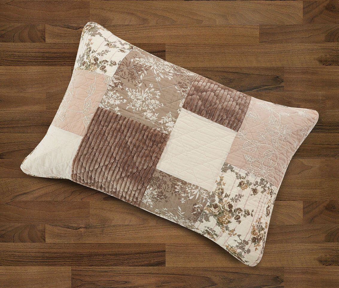 DaDa Bedding Dusty Rose Taupe Beige Brown Floral Cottage Patchwork Quilted Bedspread Set