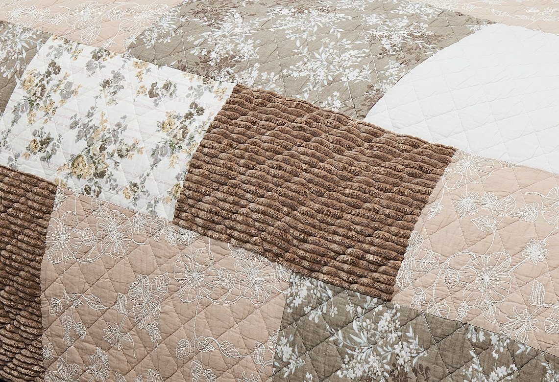 DaDa Bedding Dusty Rose Taupe Beige Brown Floral Cottage Patchwork Quilted Bedspread Set