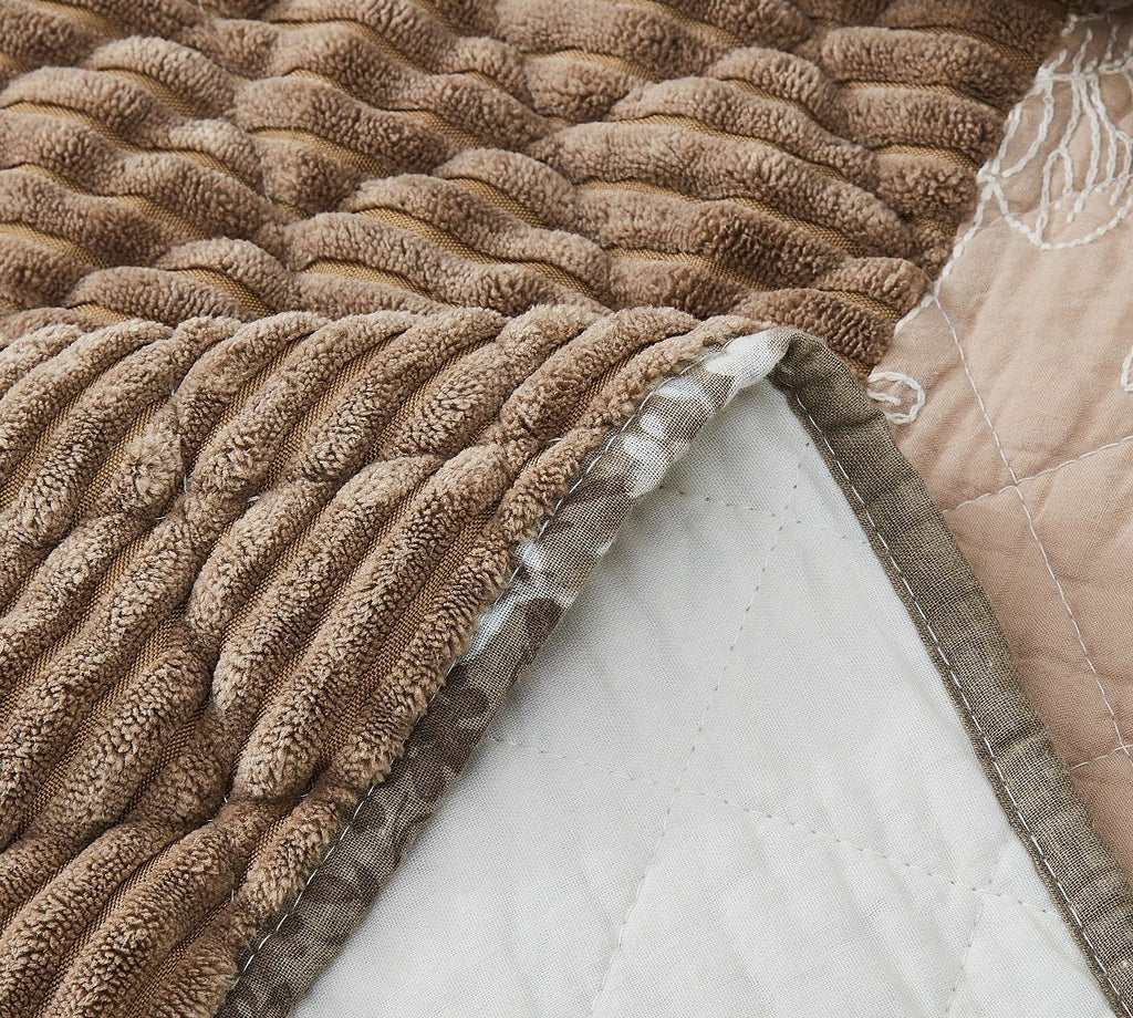DaDa Bedding Dusty Rose Taupe Beige Brown Floral Cottage Patchwork Quilted Bedspread Set