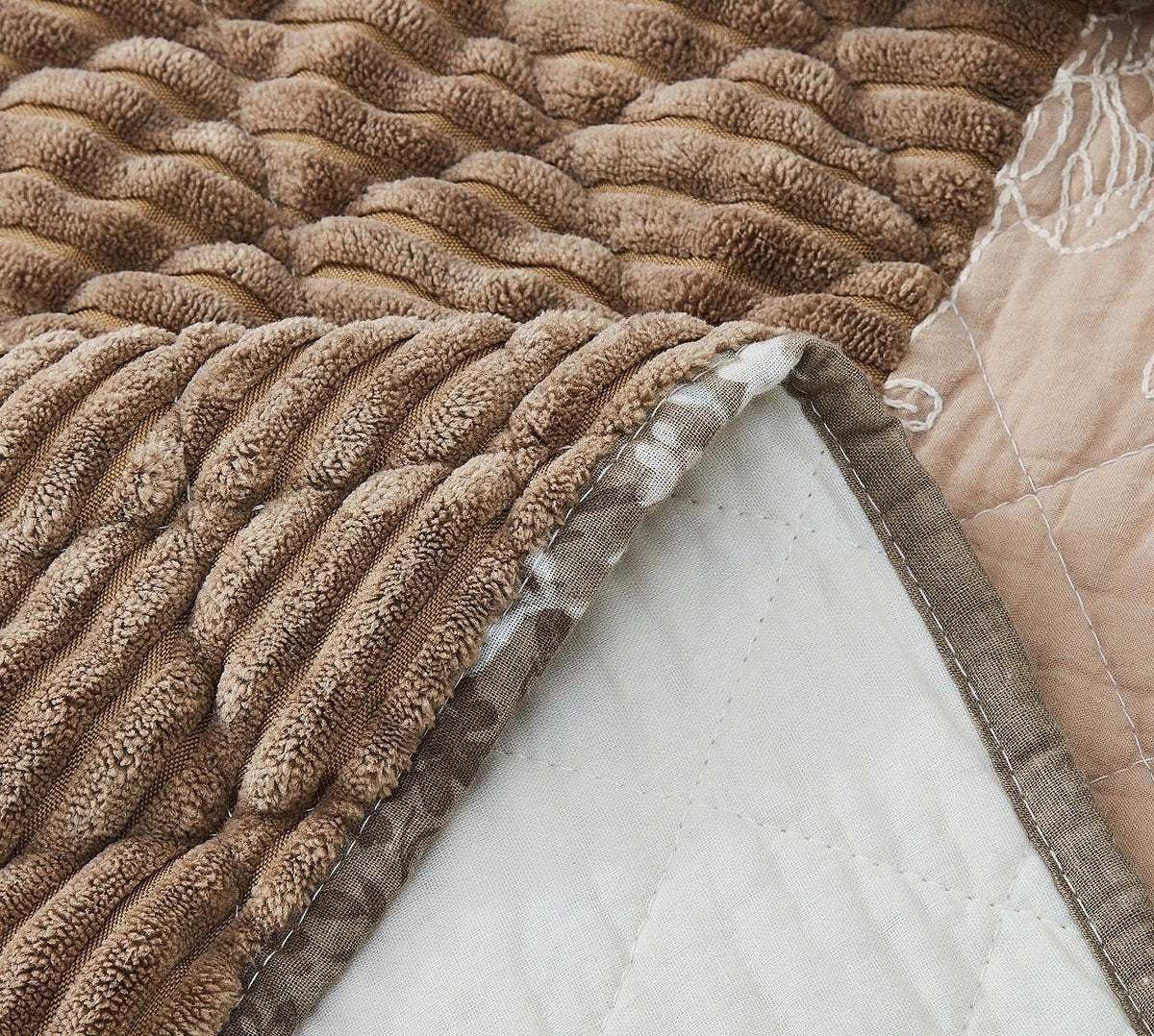 DaDa Bedding Dusty Rose Taupe Beige Brown Floral Cottage Patchwork Quilted Bedspread Set