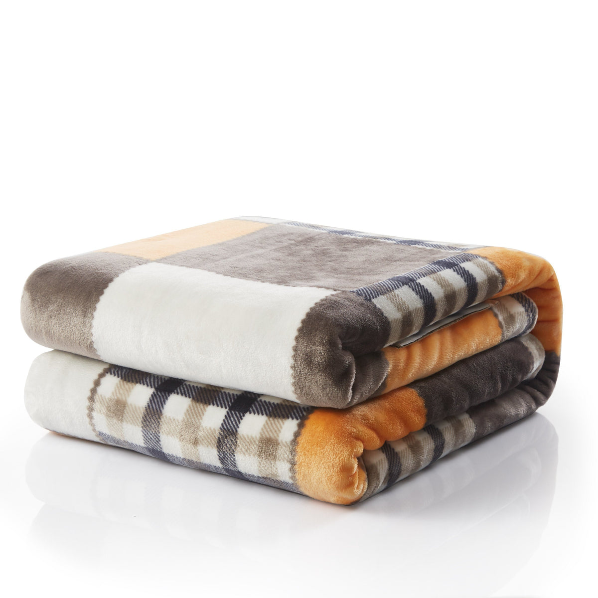 Fall Orange Farmhouse Super Soft Micro Fleece Plaid Patchwork Plush Bed Throw Blanket