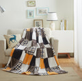 Fall Orange Farmhouse Super Soft Micro Fleece Plaid Patchwork Plush Bed Throw Blanket