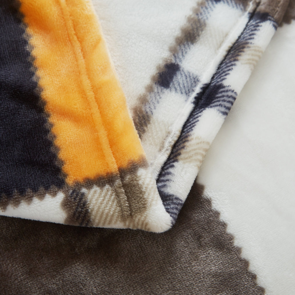 Fall Orange Farmhouse Super Soft Micro Fleece Plaid Patchwork Plush Bed Throw Blanket