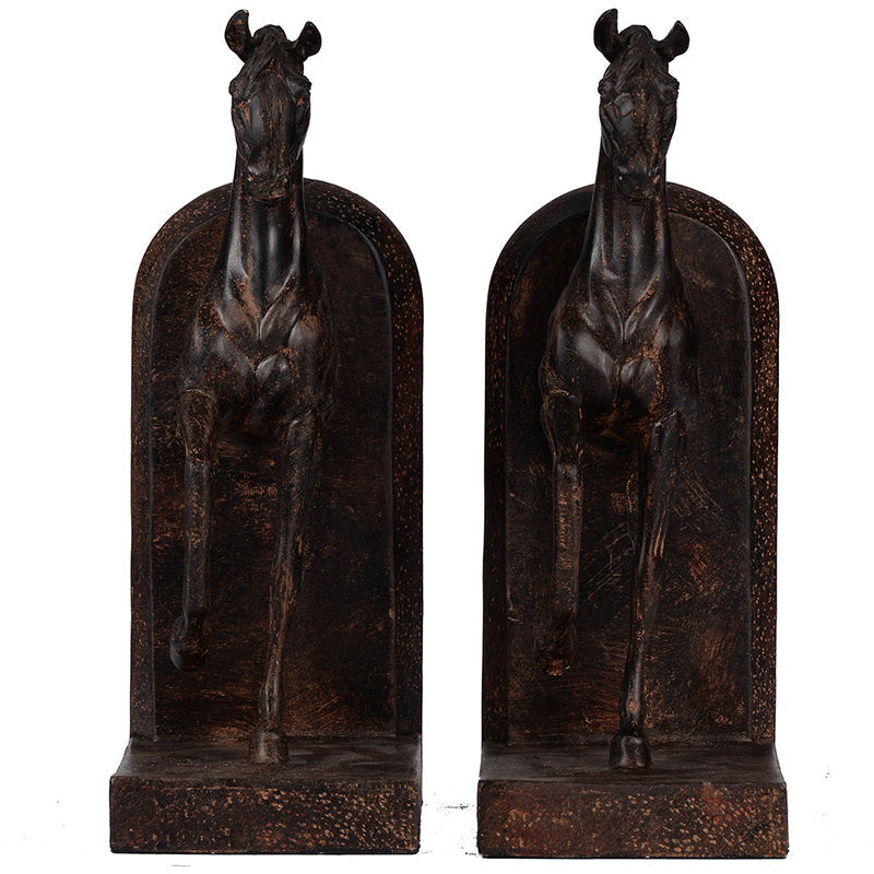 Trotting Horse Bookends Set of 2 with Classic Design - Brown
