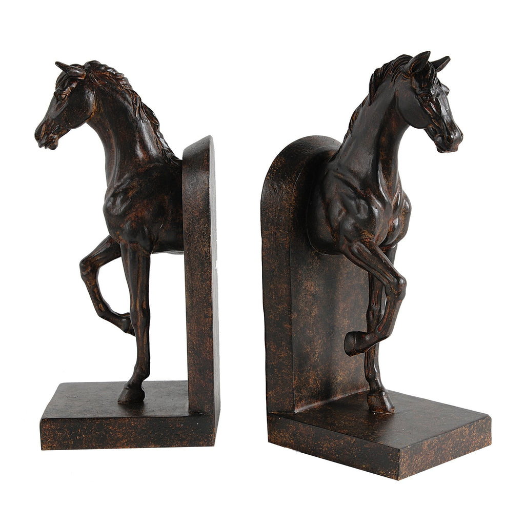Trotting Horse Bookends Set of 2 with Classic Design - Brown