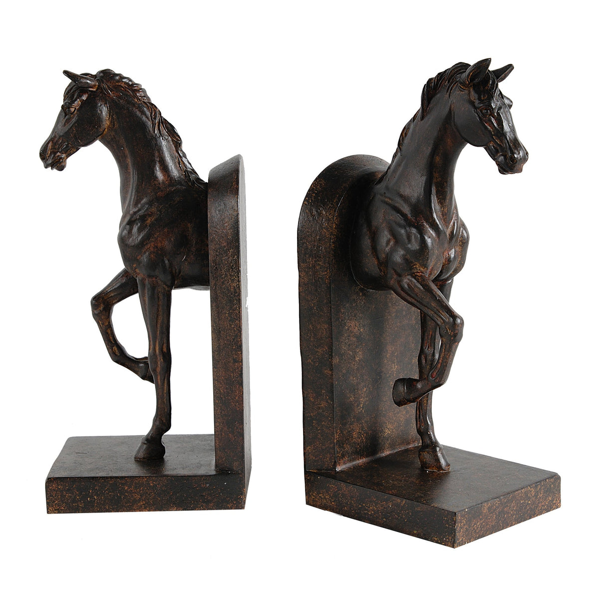 Trotting Horse Bookends Set of 2 with Classic Design - Brown