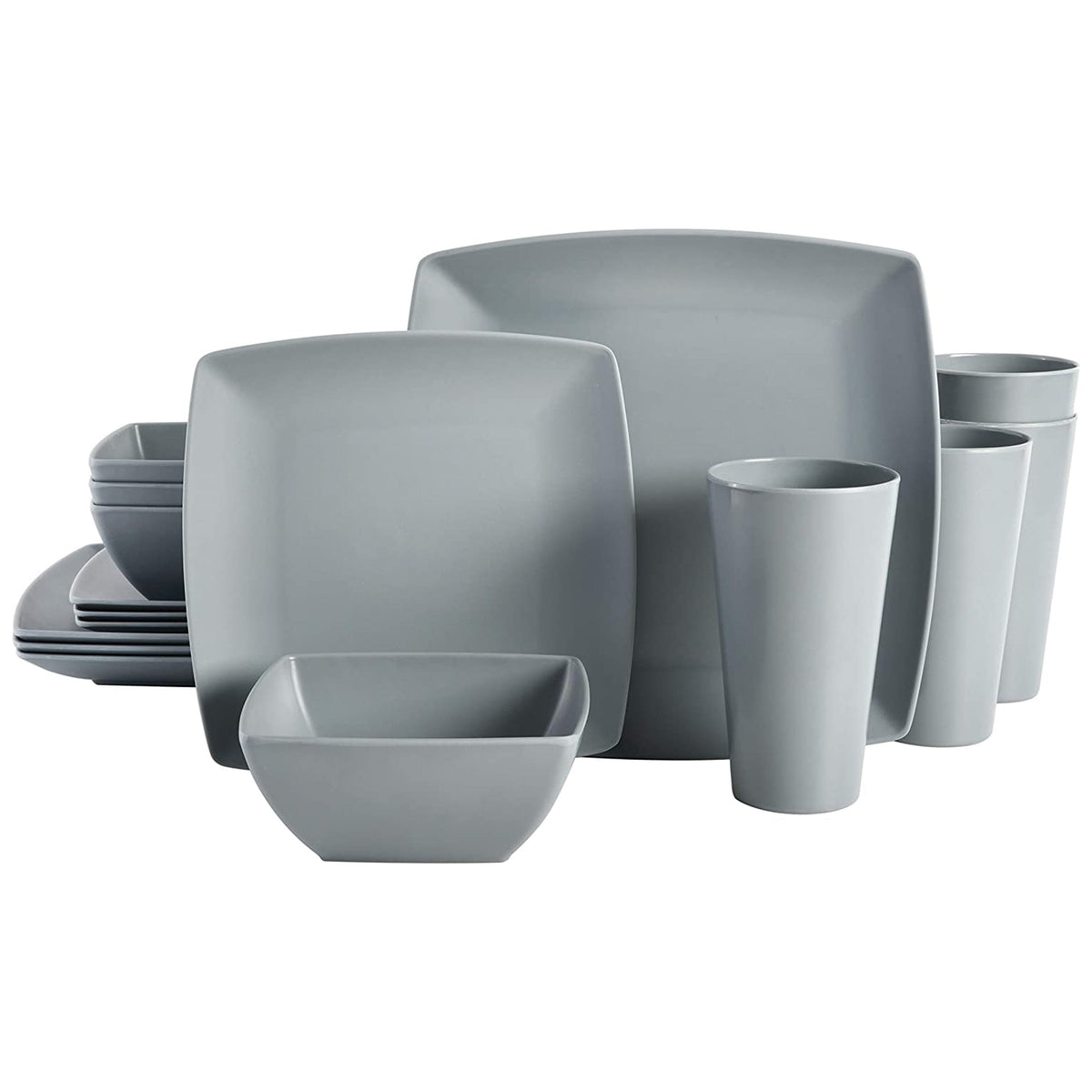 Gibson Home Grayson 16 Piece Square Melamine Dinnerware Set in Grey