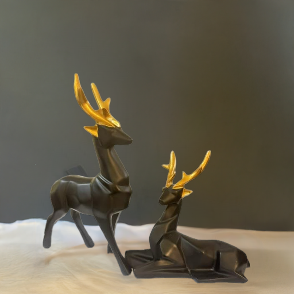 Resin Black Deer Showpiece for Home & Office Decor set of 2
