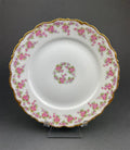 Antique Limoges Dishes. Limoges Elite Set of Five Bread, Salad, Plates with Pink Roses and Scalloped Rim.