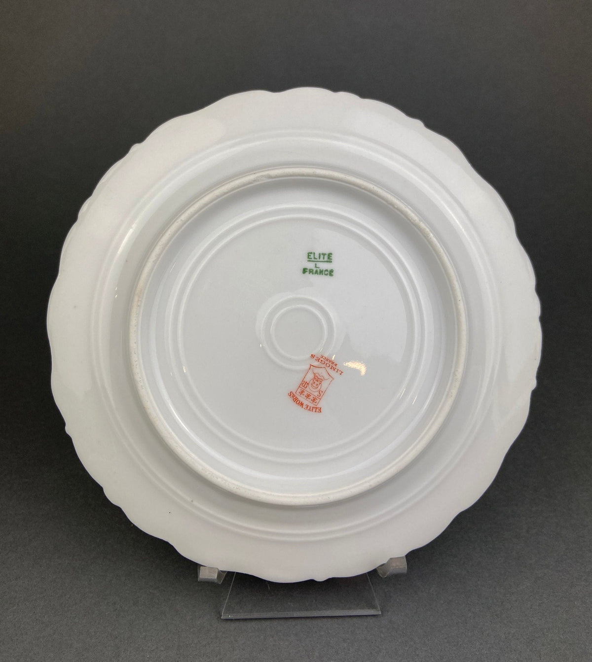 Antique Limoges Dishes. Limoges Elite Set of Five Bread, Salad, Plates with Pink Roses and Scalloped Rim.
