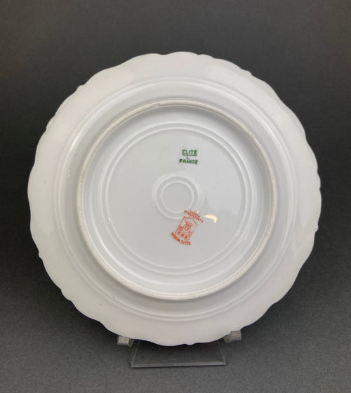 Antique Limoges Dishes. Limoges Elite Set of Five Bread, Salad, Plates with Pink Roses and Scalloped Rim.