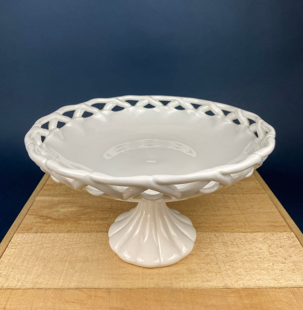 Westmoreland Milk Glass Pedestal Fruit Bowl, Doric Lace Edge, 10"