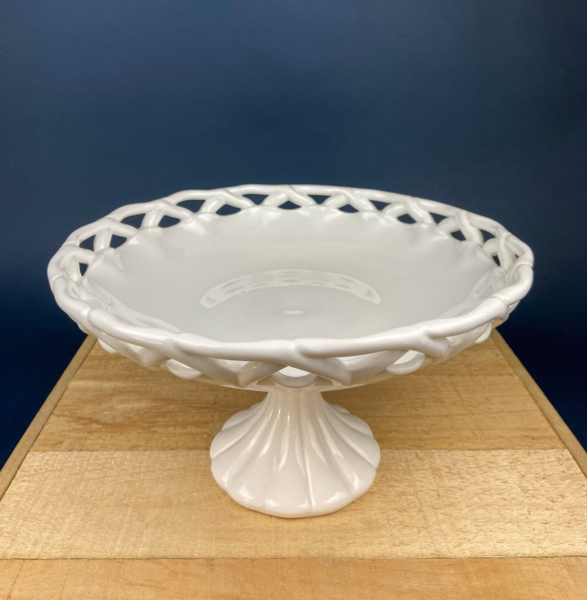 Westmoreland Milk Glass Pedestal Fruit Bowl, Doric Lace Edge, 10"