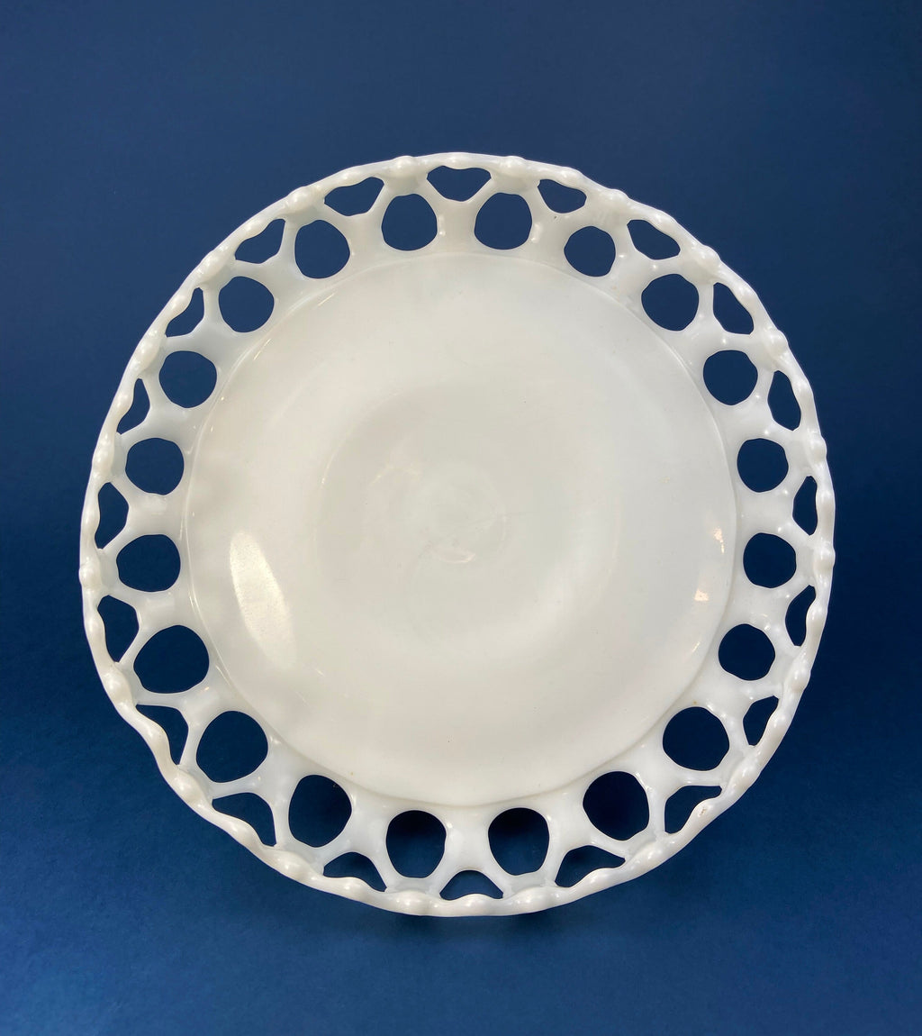 Westmoreland Milk Glass Pedestal Fruit Bowl, Doric Lace Edge, 10"