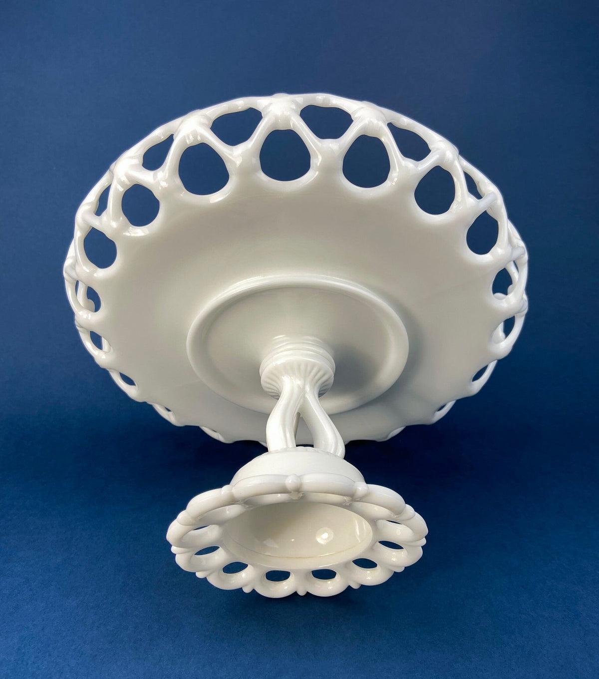 Westmoreland Milk Glass Pedestal Fruit Bowl, Doric Lace Edge, 10"