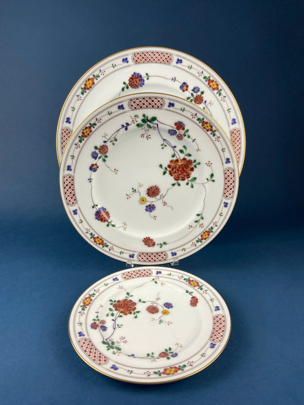 3pc Setting Vintage Porcelain Plates Trio, Dinner Set by Noritake Ireland.